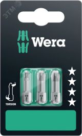 Бита торсионная 851/1 TZ PH SB вязкая твердость хвостовик 1/4 C 6.3 3 шт PH 1x25 PH 2x25 PH 3x25 с держателем-еврослот WE-073326 Wera