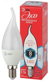 Лампа светодиодная ECO LED BXS-8W-840-E14 (диод, свеча на ветру, 8Вт, нейтр, E14 (10/100/2800) Б0040884 ЭРА