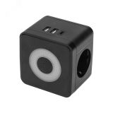 Двойник электрический Куб 16А с/з + 2хUSB-A 2,4А + USB Type-C 3А с ночной подсветкой, черный 11-1252 REXANT