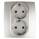 Розетка 2X2P+E Schuko со шторками, 16A-250В, Эра12, перламутр, 12-2104-15 Б0019334 ЭРА