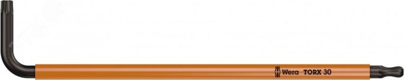 Ключ Г-образный 967 SPKL TORX BO Multicolour BlackLaser с шаром TX 30 x 122 мм с отверстием под штифт WE-024357 Wera