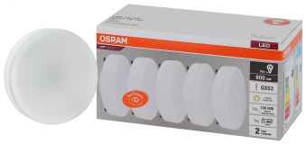 Лампа светодиодная LED 10 Вт GX53 3000К 800Лм таблетка 220 В (замена 75Вт) OSRAM (упак 5 штук) 4058075584143 LEDVANCE