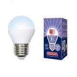 Лампа светодиодная LED-G45-7W/DW/E27/FR/NR Форма шар, матовая. Серия Norma. Дневной белый свет (6500K). Картон. ТМ Volpe UL-00003821 Uniel