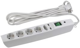 Сетевой фильтр (белый) с заземл, 3x0.75мм2, со шт, с выкл, 5гн+2xUSB, 2м, кор (20/200) SFU-5es-2 м-W C0043327 ЭРА
