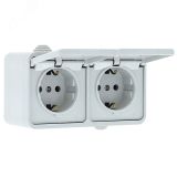 Блок розетка-розетка 16А с/з с крышкой IP44 белая Прага EKRR16-050-10-440 EKF