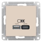 РОЗЕТКА USB ATLASDESIGN A+С, 5В/2,4А, 2х5В/1,2А, механизм, БЕЖЕВЫЙ ATN000239 Systeme Electric