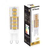 Лампа светодиодная LED 7вт 230в G9 теплый капсульная 25766 FERON