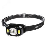Фонарь налобный 5Вт LED + 2 x RED SMD ABS-пластик нейлон 5 режимов работы управление жестами дальность до 65м заряд microUSB в комплекте IP54 5036703 JazzWay