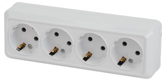 Розетка Intro Quadro 2-208-01 с заземлением четырехместная 4х2P+E, 16А-250В, IP20, ОУ, белый Б0053838 ЭРА