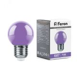 Лампа светодиодная LED 1вт Е27 фиолетовый шар 38125 FERON
