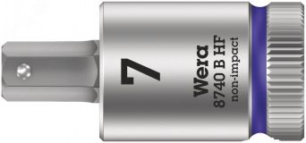 Головка торцевая 8740 B Hex-Plus HF Zyklop со вставкой под внутренний шестигранник DR 3/8 с функцией фиксации крепежа 7 x 38.5 мм WE-003037 Wera