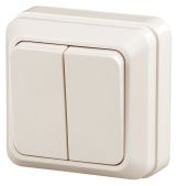 Выключатель Intro Quadro 2-104-02 двухклавишный 10А-250В, IP20, ОУ, слоновая кость Б0053759 ЭРА