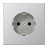 Штепсельная розетка SCHUKO одинарная, с заземлением, с шторками, 16A, 250В  (механизм + накладка, без рамки). Серия LS990  Материал- металл  Цвет- алюминий AL1520KI JUNG