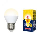 Лампа светодиодная LED-G45-9W/WW/E27/FR/NR Форма шар, матовая. Серия Norma. Теплый белый свет (3000K). Картон. ТМ Volpe UL-00003829 Uniel
