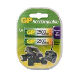 Аккумулятор перезаряжаемый GP 250AAHC AA, емкость 2450 мАч - 2 шт. в клемшеле 8754 GP