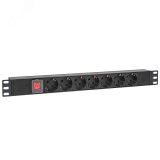 Блок розеток PDU TERACOM PRO 19'' 1U 10А/250В 8 розеток Schuko с выключателем без шнура питания входной разъем C14 корпус алюминий черный TRP-HPD-LS-10A-8SH-C14 EKF