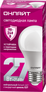 Лампа светодиодная 27вт OLL-A60-27-230-4K-E27 PRO 90-240В ОНЛАЙТ 31989 ОНЛАЙТ
