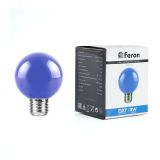 Лампа светодиодная LED 3вт Е27 синий шар G60 25906 FERON