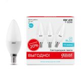 Лампа светодиодная LED 6 Вт 450 лм 4100К AC180-240В E14 свеча нейтральный (промоупаковка 3 лампы) Elementary 33126T GAUSS