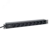 Блок розеток PDU TERACOM PRO 19' 1U 16А/250В 9 роз. Schuko шнур 2 м 3x1.5 мм2 вилка Schuko корпус пластик черный TRP-HPD-PL-16A-9SH-2MSH EKF