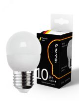 Лампа светодиодная LED 10Вт шар 220В Е27 3000К теплый 800 лм Sup_LED10WGL45E2730 Космос