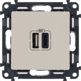 Valena LIFE.Зарядное устройство с двумя USB-разьемами тип А-тип С 240В/5В 3000мА.С лицевой панелью.Цвет Слоновая кость 753206 Legrand