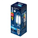 Лампа светодиодная LED 6вт 200-250В свеча прозрачное 500Лм Е14 4000К Sky филамент UL-00001373 Uniel
