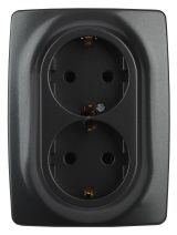 Розетка 2X2P+E Schuko, 16A-250В, Эра12, антрацит, 12-2106-05 Б0031232 ЭРА