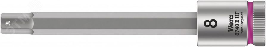 Головка торцевая 8740 B Hex-Plus HF Zyklop со вставкой под внутренний шестигранник DR 3/8 с функцией фиксации крепежа 8 x 100 мм WE-003040 Wera