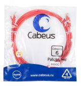 Патч-корд U/UTP, категория 6, 2xRJ45/8p8c, неэкранированный, красный, PVC, 2м 8693c Cabeus