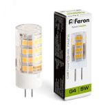 Лампа светодиодная LED 5вт 230в G4 белый капсульная 25861 FERON