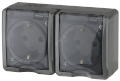 Розетка 2х2P+E IP54, 16A-250В, ОУ, Эра Эксперт, серый, 11-2403-03 Б0020717 ЭРА