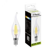 Лампа светодиодная LED 5вт Е14 белый свеча на ветру FILAMENT 25576 FERON