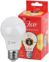 Лампа светодиодная ECO LED A60-6W-827-E27 (диод, груша, 6Вт, тепл, E27), (10/100/1200) Б0019064 ЭРА