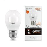 Лампа светодиодная LED 10 Вт 710 лм 3000К AC180-240В E27 шар P45 теплая Elementary 53210 GAUSS
