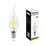 Лампа светодиодная LED 7вт Е14 белый свеча на ветру FILAMENT диммируемая 25873 FERON