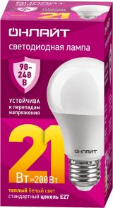 Лампа светодиодная 21вт OLL-A60-21-230-2.7К-E27 PRO 90-240В ОНЛАЙТ 33148 ОНЛАЙТ