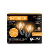 Лампа светодиодная LED 5вт 230в Е27 FILAMENT теплый прозрачная шар ПРОМО (2 лампы в упаковке) 105802105P GAUSS