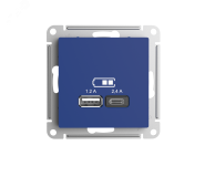 ATLASDESIGN USB РОЗЕТКА A+С, 5В/2,4А, 2х5В/1,2А, механизм, АКВАМАРИН ATN001139 Systeme Electric