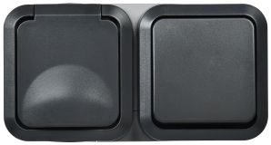 Блок розетка + выключатель горизонтальный TORS 16А IP55 графит TS-G10-6-55-V-K53 IEK
