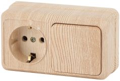 Блок розетка с выключателем Intro Quadro 2-701-11 одноклавишным горизонтальный 10(16)А-250В, IP20, ОУ, сосна Б0053871 ЭРА