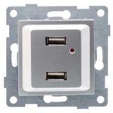 GUSI Ugra механизм розетки USB,  двойной,  скрытая  установка. Цвет  серебро. С11USB2-004 GUSI ELECTRIC