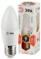 Лампа светодиодная LED B35-9W-827-E27 (диод, свеча, 9Вт, тепл, E27 (10/100/3500) Б0027971 ЭРА