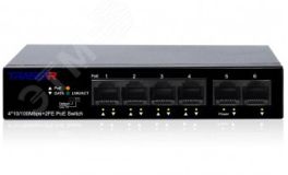 Коммутатор неуправляемый PoE 6 портов, 4хPoE 10/100 Мб/с, 2хRJ45, 60 Вт TR-NS1106-60-4POE УТ-00048439 TRASSIR