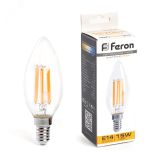 Лампа светодиодная LED 15вт Е14 теплый свеча FILAMENT 38256 FERON