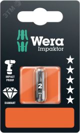 Бита ударная 855/1 IMP DC Impaktor PZ SB алмазное покрытие хвостовик 1/4 C 6.3 PZ 2 x 25 мм с держателем-еврослот WE-073921 Wera