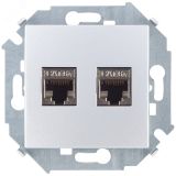 Розетка для передачи данных 2xRJ45 Cat.6A FTP (AMP) цвета алюминий S15 1591564-033 Simon