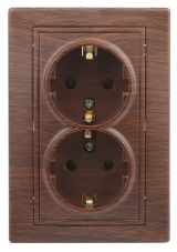 Розетка Intro Plano 1-205-10 с заземлением двойная 2X2P+E Schuko, 16А-250В, IP20, СУ, венге Б0053921 ЭРА
