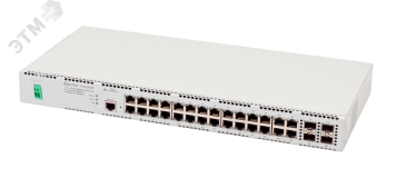 Коммутатор управляемый L2 PoE+ 24 порта 10/100/1000 Мб/с, 4хSFP, SFP+, 48В DC 1000701019 ELTEX