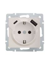 VESNA  Розетка с/з TC+USB разъём жемч. бел. перл. 742-3088-181TC Lezard